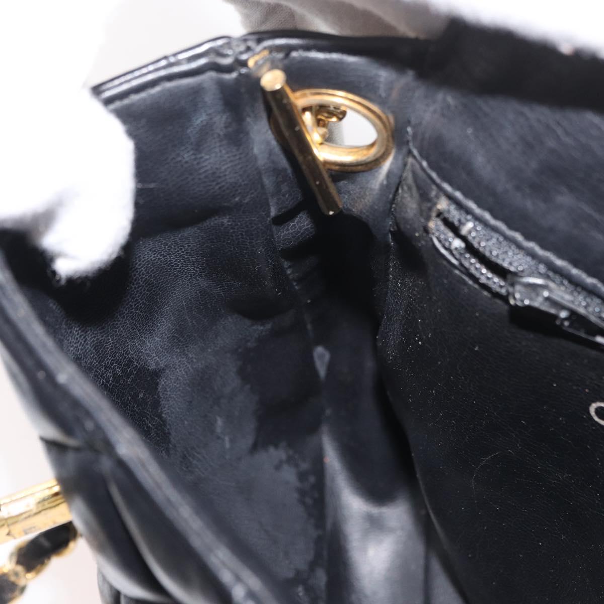 CHANEL Matelasse Chain Shoulder Bag Lamb Skin Black Gold CC Auth 176495