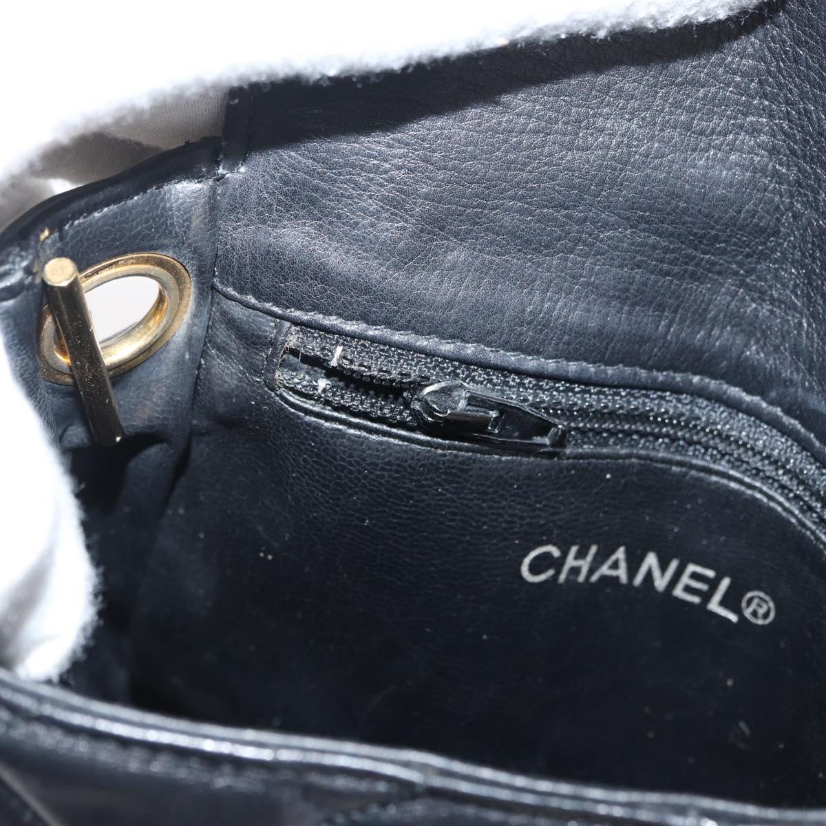 CHANEL Matelasse Chain Shoulder Bag Lamb Skin Black Gold CC Auth 176495