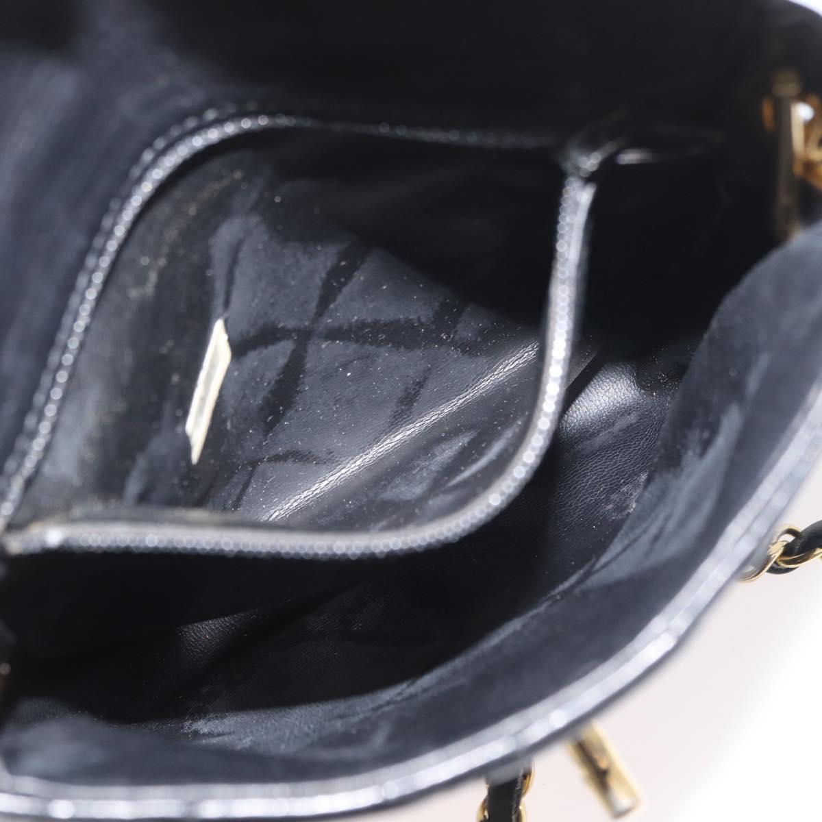 CHANEL Matelasse Chain Shoulder Bag Lamb Skin Black Gold CC Auth 176495