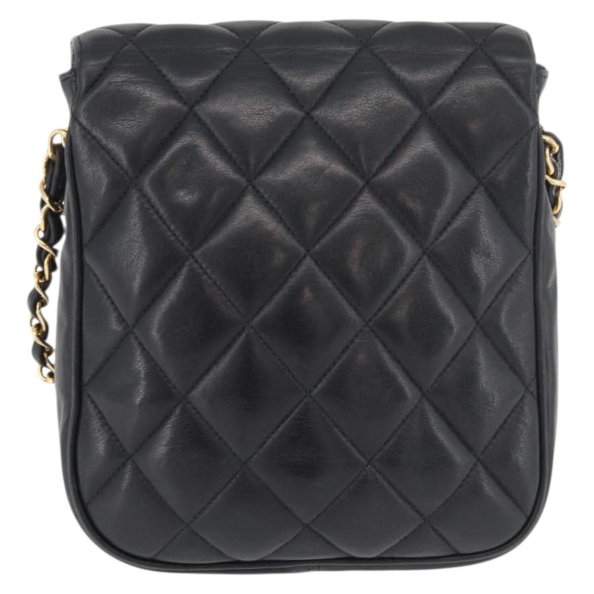 CHANEL Matelasse Chain Shoulder Bag Lamb Skin Black Gold CC Auth 176495