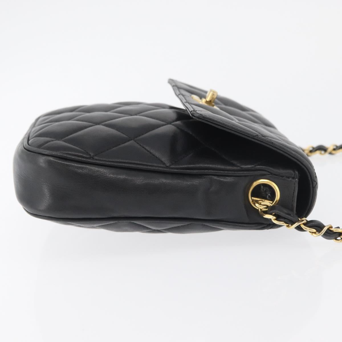 CHANEL Matelasse Chain Shoulder Bag Lamb Skin Black Gold CC Auth 176495