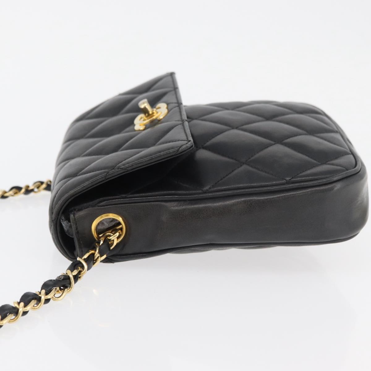 CHANEL Matelasse Chain Shoulder Bag Lamb Skin Black Gold CC Auth 176495