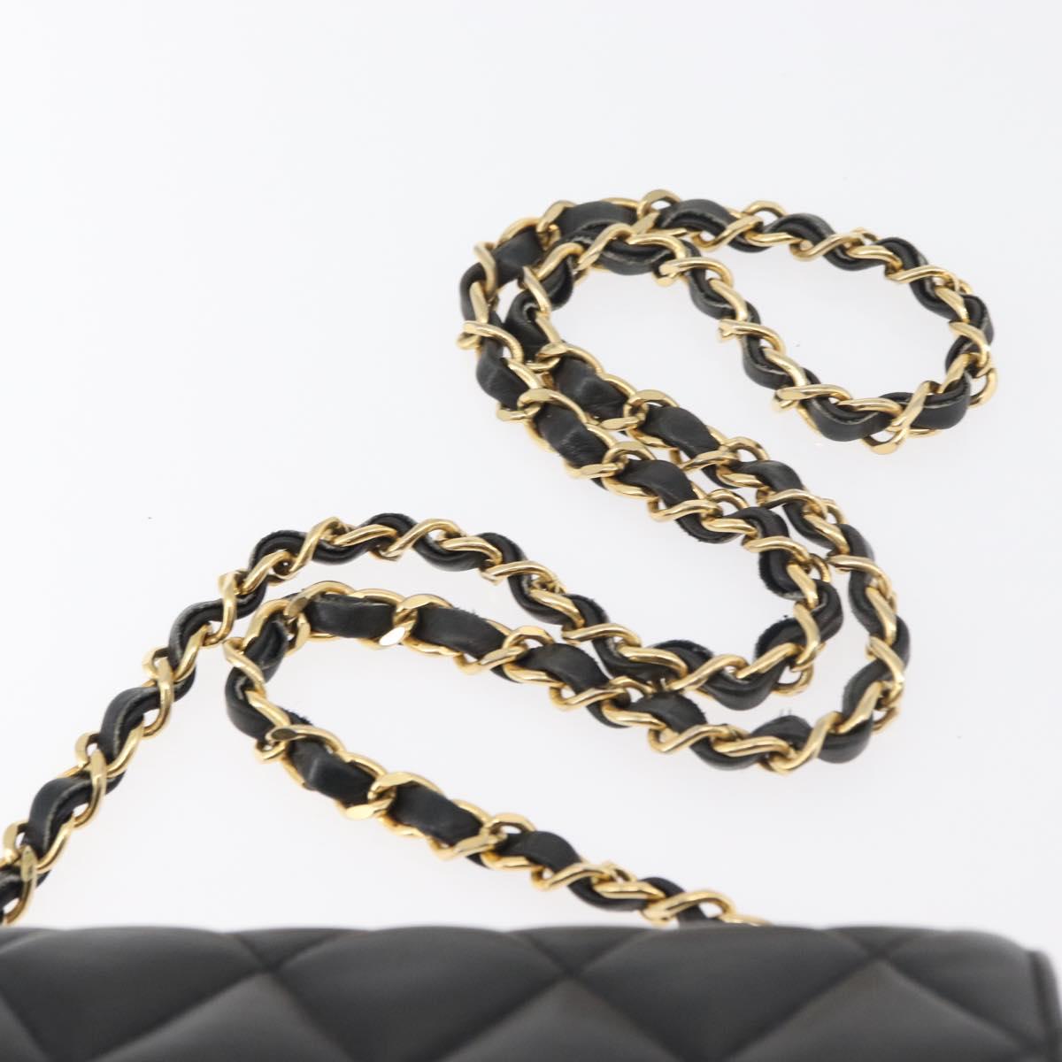 CHANEL Matelasse Chain Shoulder Bag Lamb Skin Black Gold CC Auth 176495