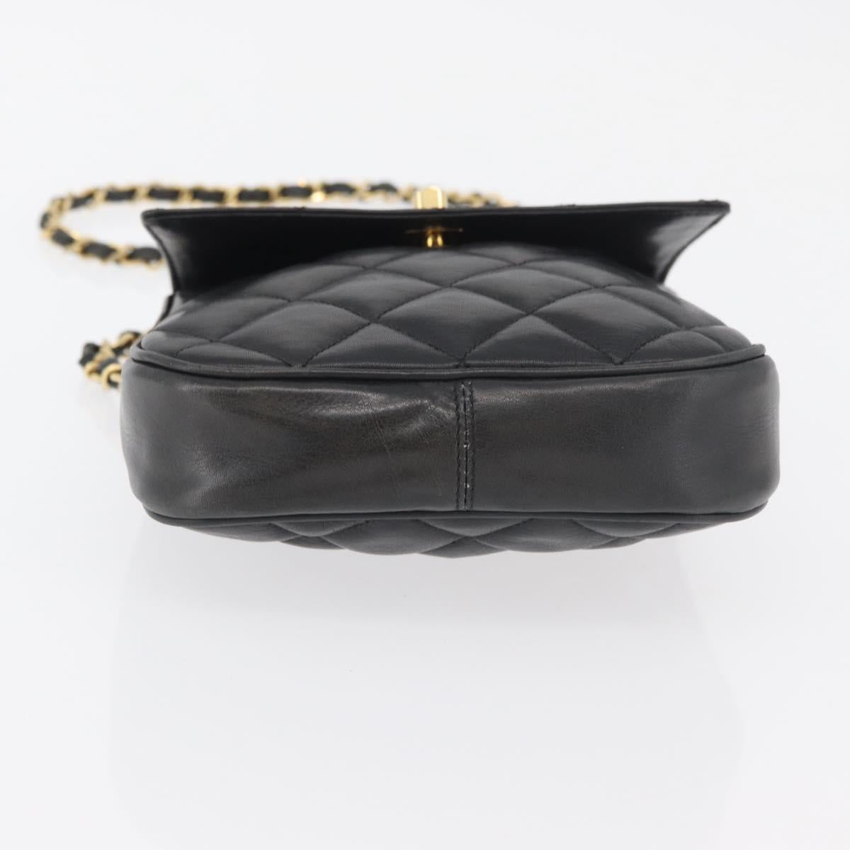 CHANEL Matelasse Chain Shoulder Bag Lamb Skin Black Gold CC Auth 176495