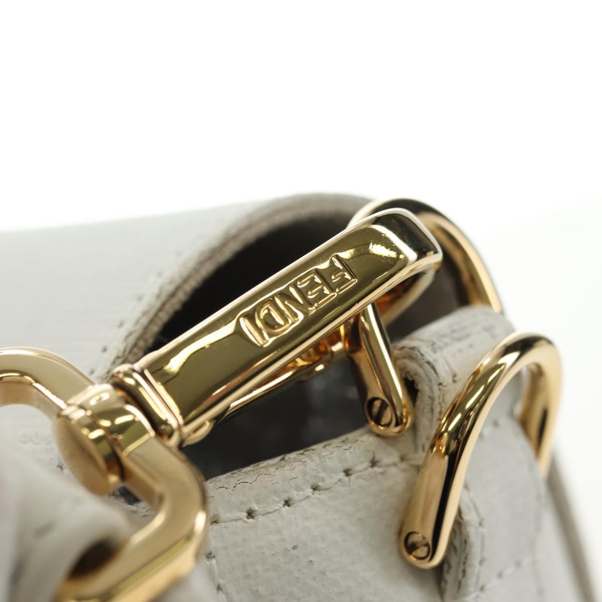 FENDI Drawing Mamma Baguette Shoulder Bag Canvas White Gold Auth 176502SM