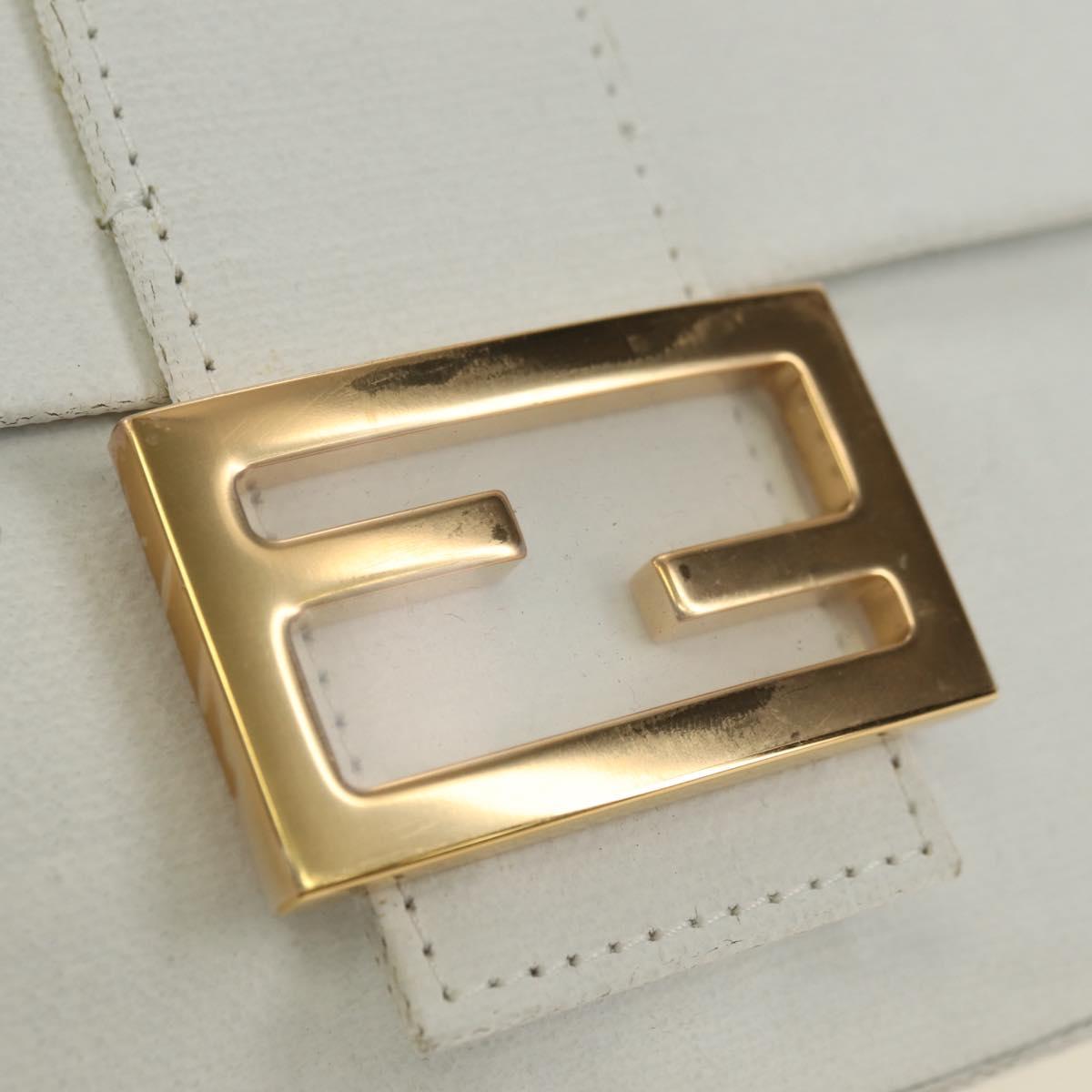 FENDI Drawing Mamma Baguette Shoulder Bag Canvas White Gold Auth 176502SM