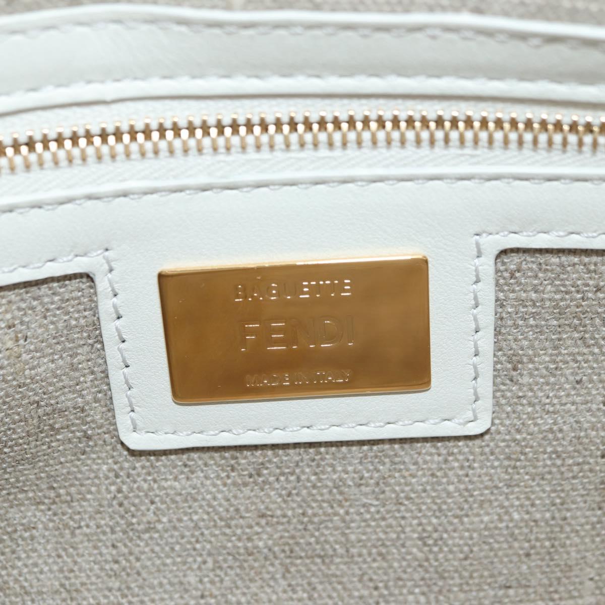 FENDI Drawing Mamma Baguette Shoulder Bag Canvas White Gold Auth 176502SM