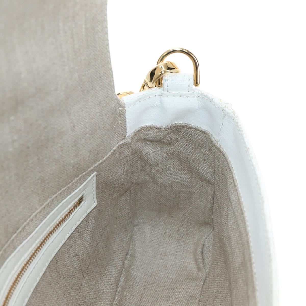 FENDI Drawing Mamma Baguette Shoulder Bag Canvas White Gold Auth 176502SM