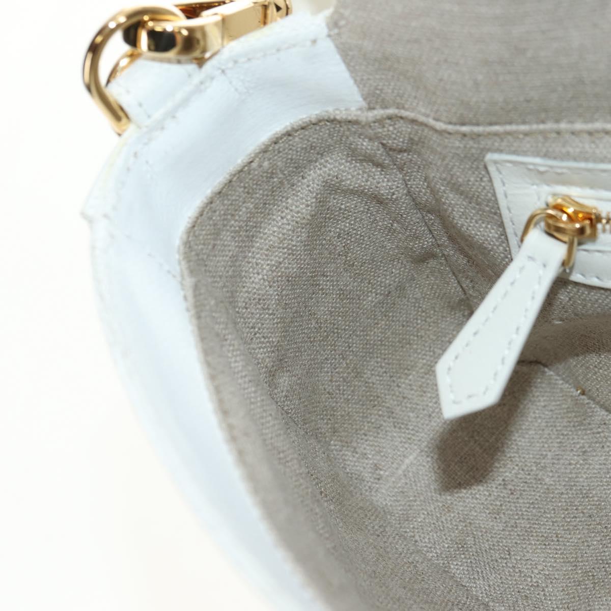 FENDI Drawing Mamma Baguette Shoulder Bag Canvas White Gold Auth 176502SM