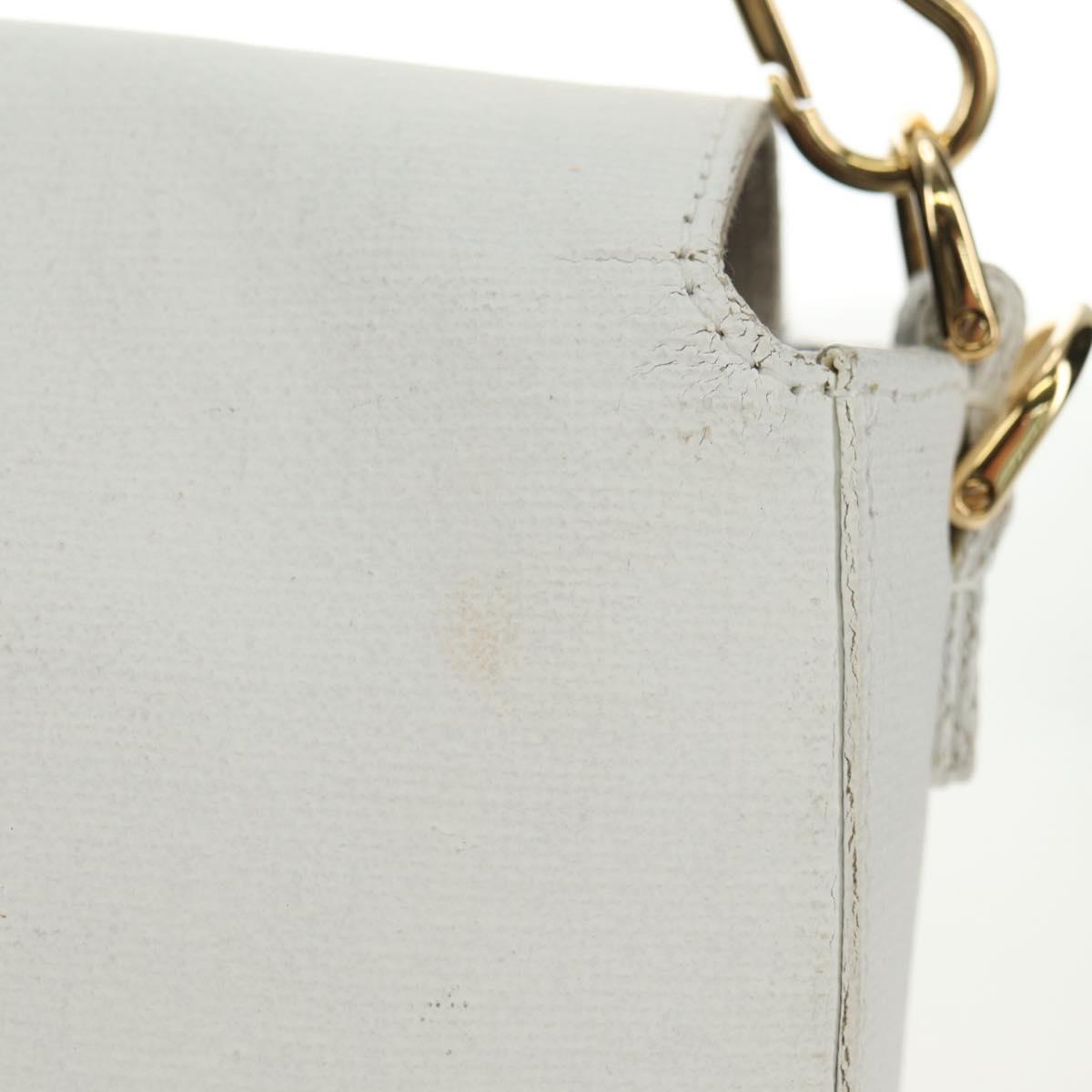 FENDI Drawing Mamma Baguette Shoulder Bag Canvas White Gold Auth 176502SM