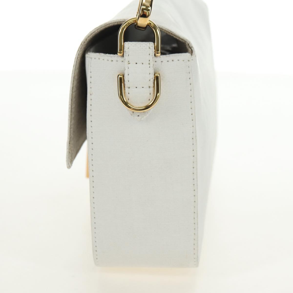 FENDI Drawing Mamma Baguette Shoulder Bag Canvas White Gold Auth 176502SM