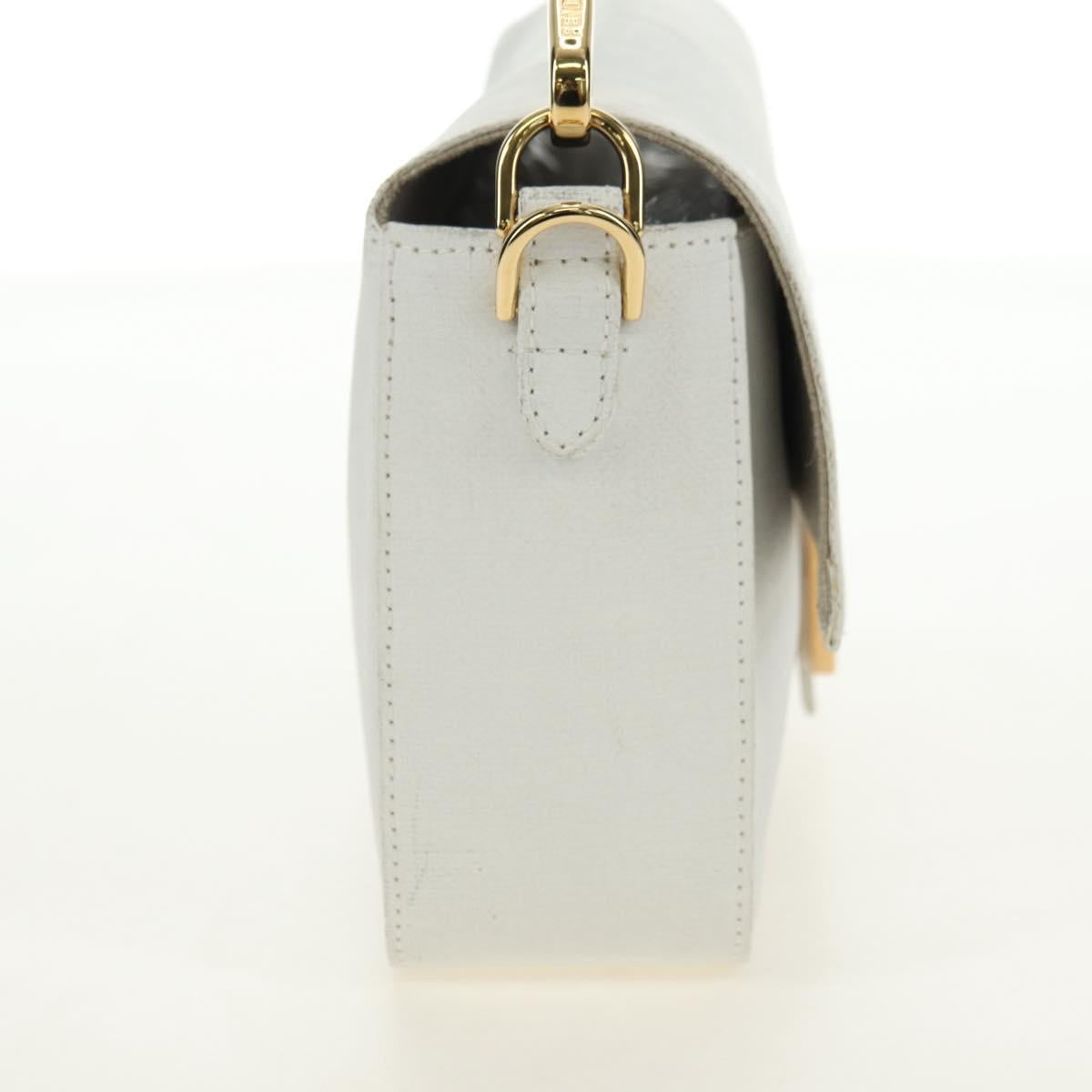FENDI Drawing Mamma Baguette Shoulder Bag Canvas White Gold Auth 176502SM