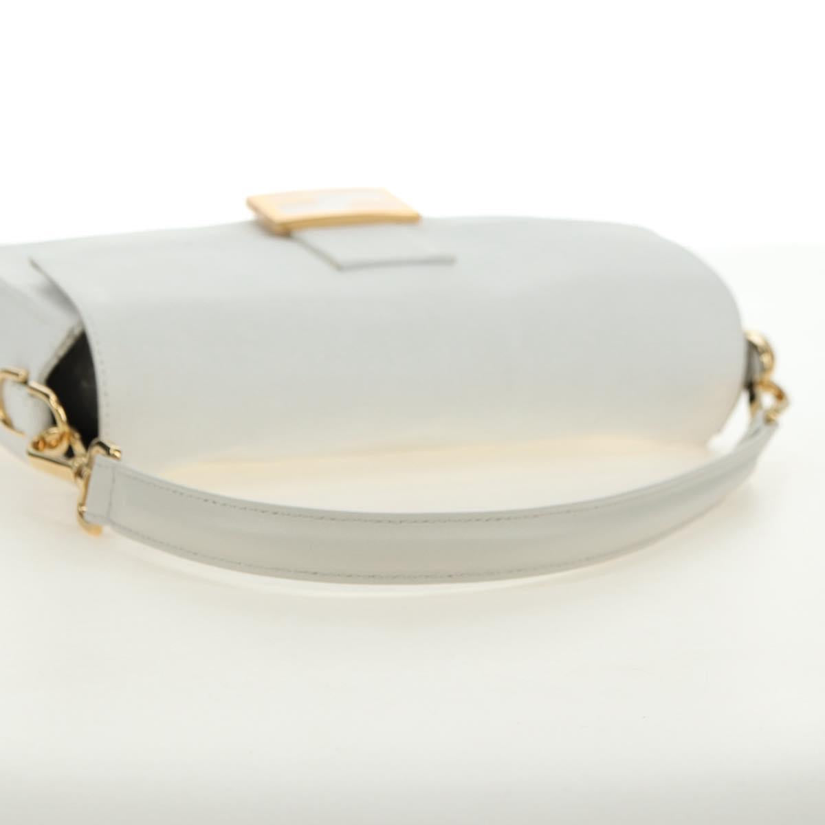FENDI Drawing Mamma Baguette Shoulder Bag Canvas White Gold Auth 176502SM