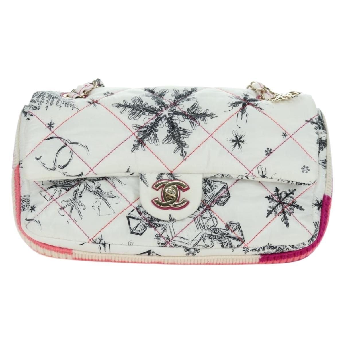 CHANEL Matelasse 26 Chain Shoulder Bag Nylon White Gold CC Auth 176536SAV