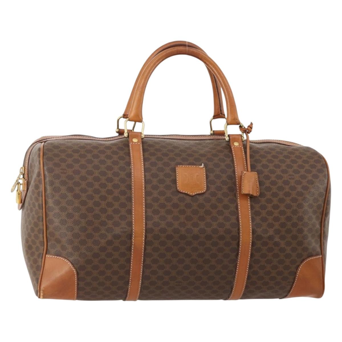 CELINE Macadam Canvas Boston Bag PVC Leather Brown Gold Auth 176560