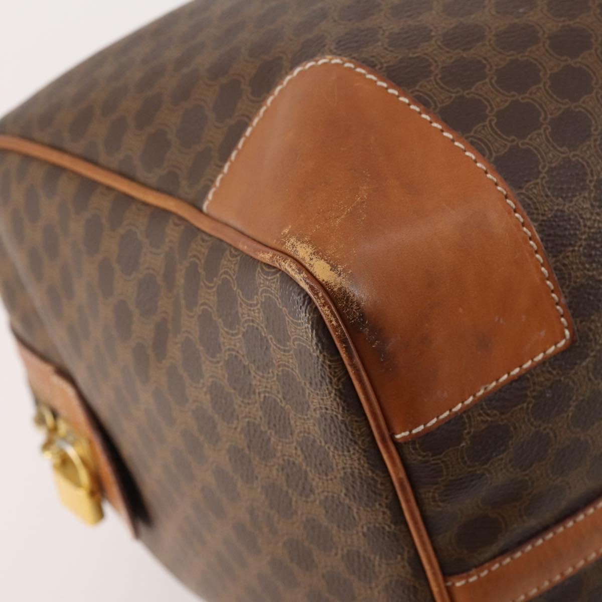 CELINE Macadam Canvas Boston Bag PVC Leather Brown Gold Auth 176560