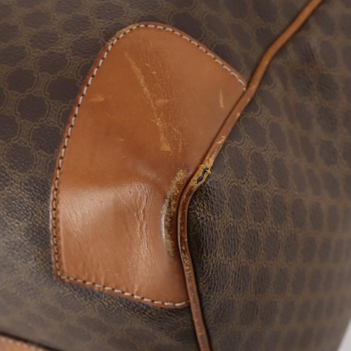 CELINE Macadam Canvas Boston Bag PVC Leather Brown Gold Auth 176560