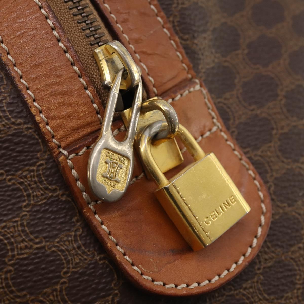 CELINE Macadam Canvas Boston Bag PVC Leather Brown Gold Auth 176560