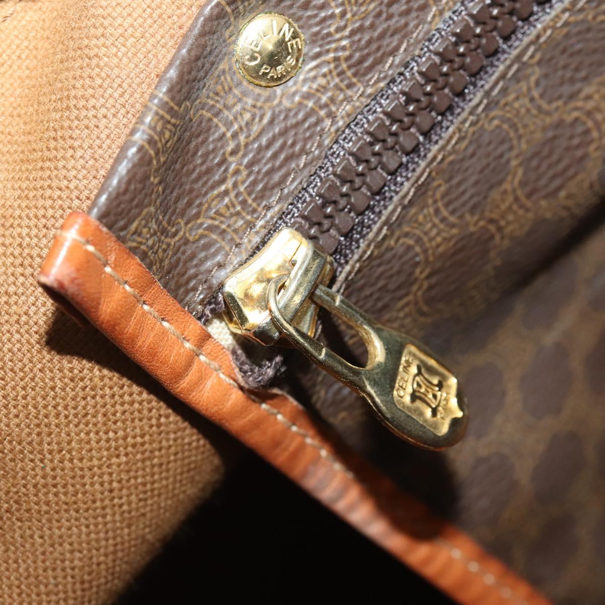 CELINE Macadam Canvas Boston Bag PVC Leather Brown Gold Auth 176560