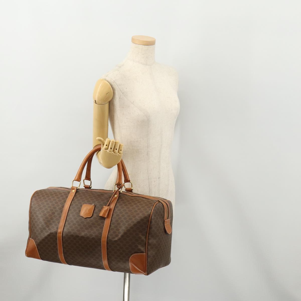 CELINE Macadam Canvas Boston Bag PVC Leather Brown Gold Auth 176560