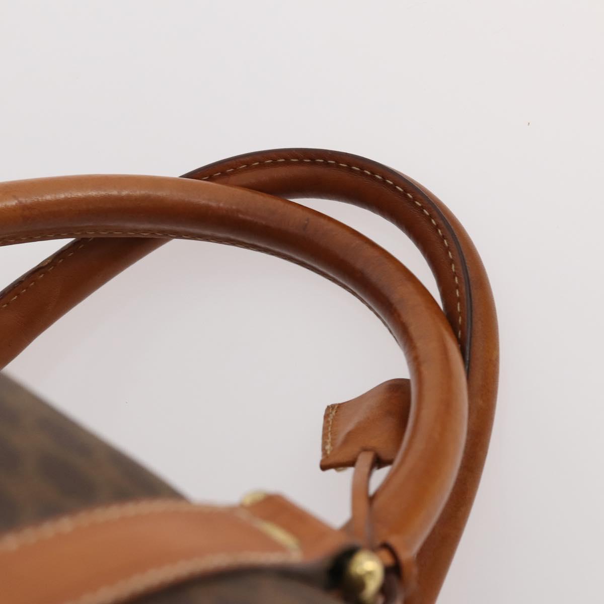 CELINE Macadam Canvas Boston Bag PVC Leather Brown Gold Auth 176560