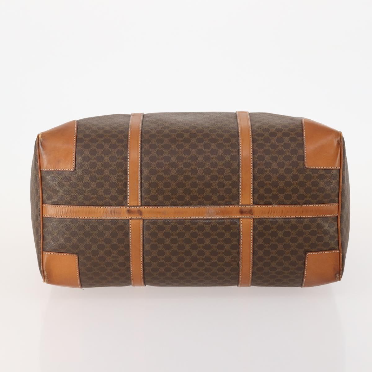 CELINE Macadam Canvas Boston Bag PVC Leather Brown Gold Auth 176560