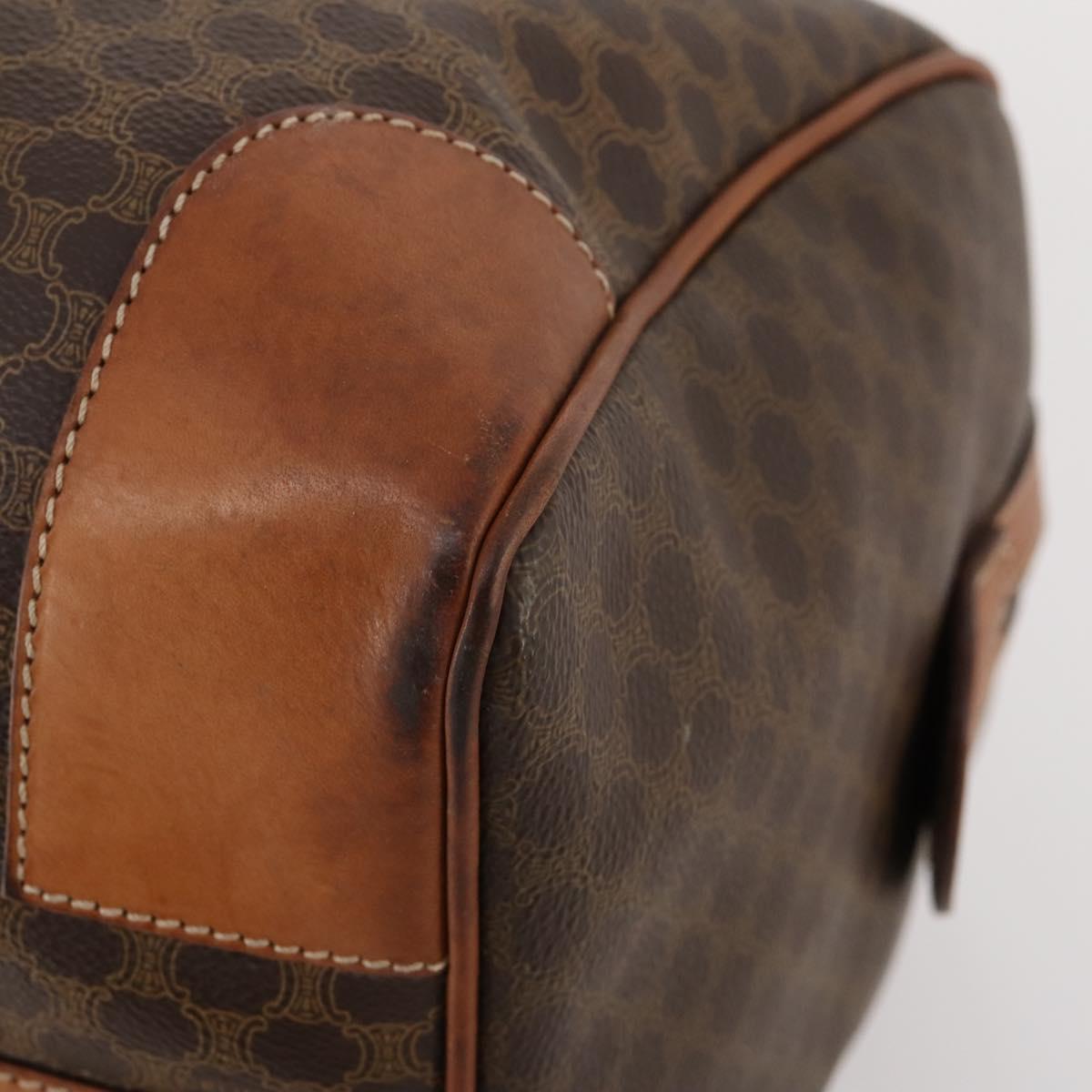 CELINE Macadam Canvas Boston Bag PVC Leather Brown Gold Auth 176561