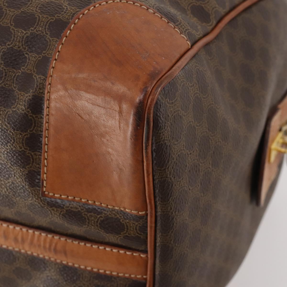 CELINE Macadam Canvas Boston Bag PVC Leather Brown Gold Auth 176561