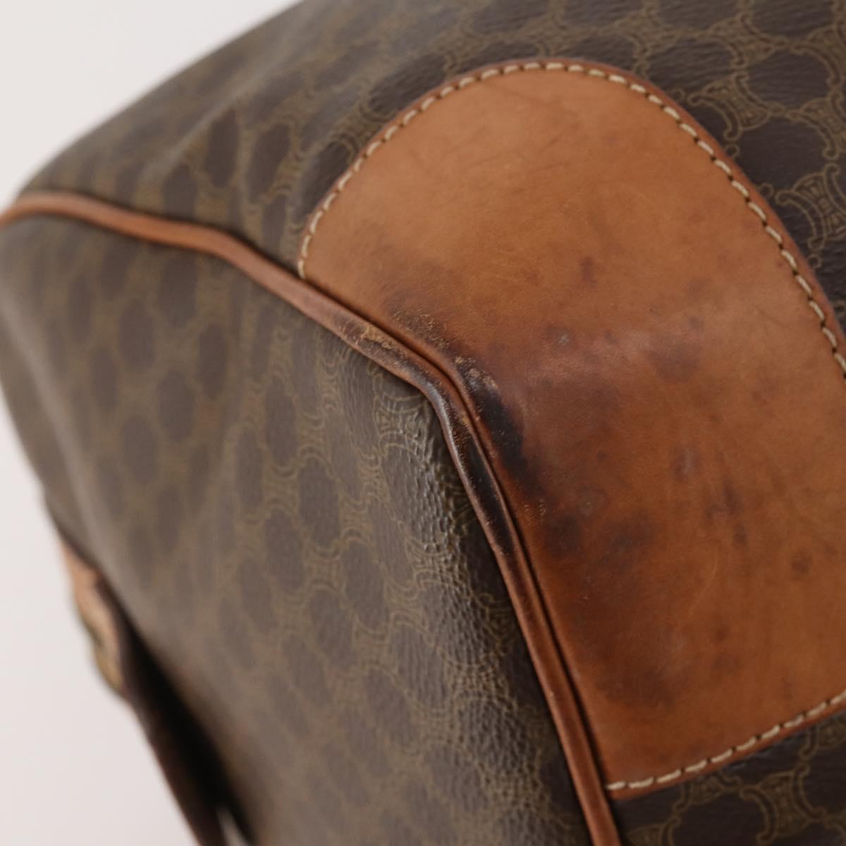 CELINE Macadam Canvas Boston Bag PVC Leather Brown Gold Auth 176561