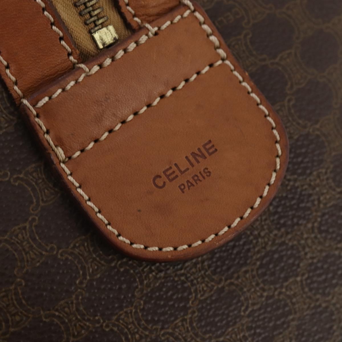 CELINE Macadam Canvas Boston Bag PVC Leather Brown Gold Auth 176561