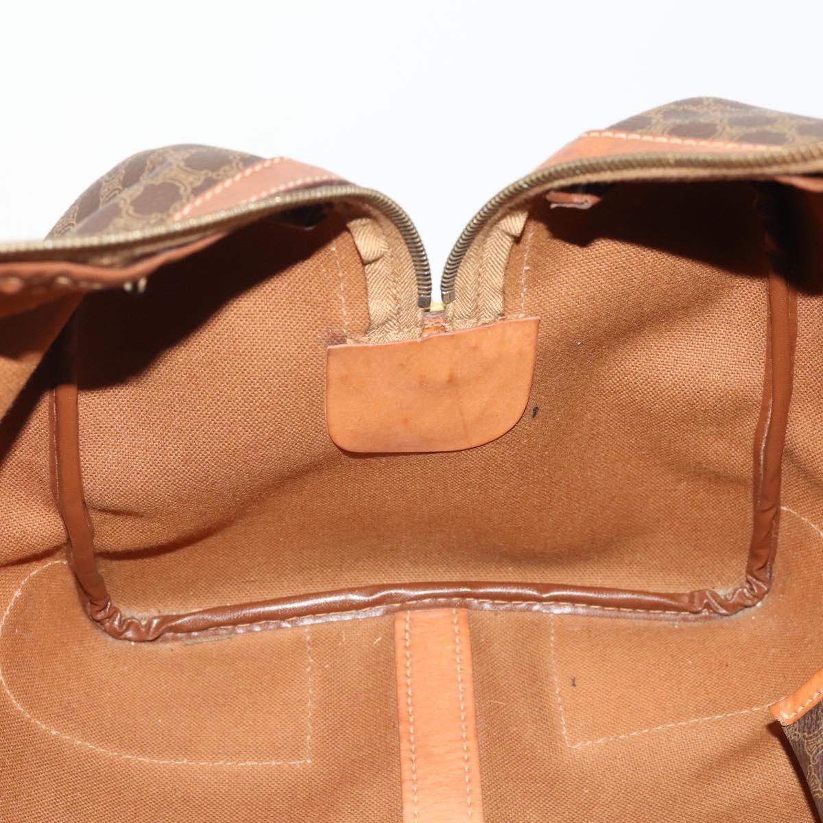 CELINE Macadam Canvas Boston Bag PVC Leather Brown Gold Auth 176561