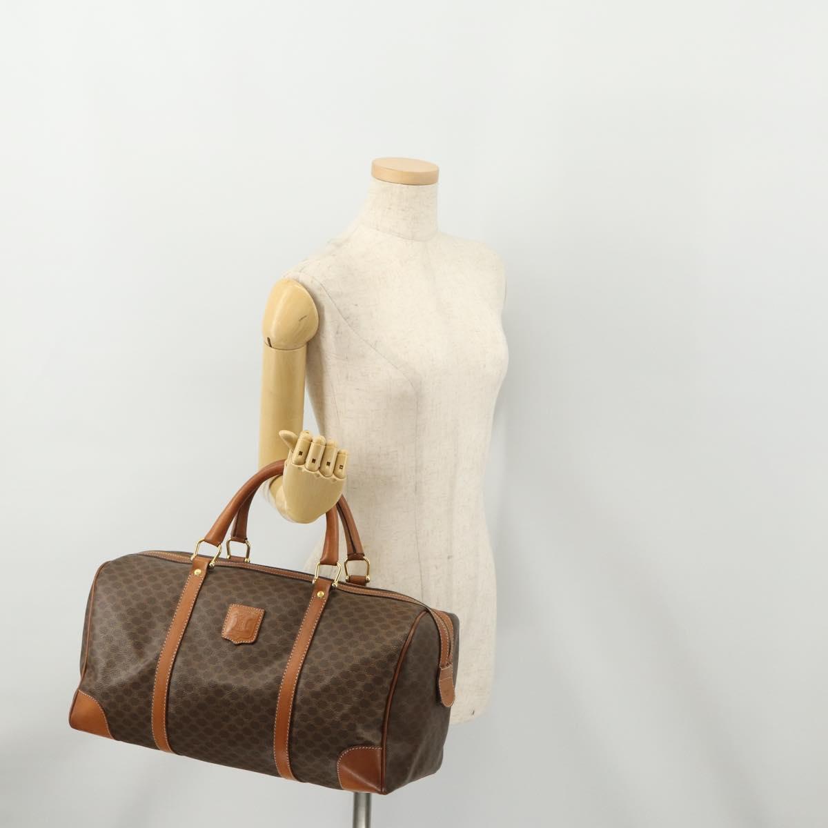 CELINE Macadam Canvas Boston Bag PVC Leather Brown Gold Auth 176561