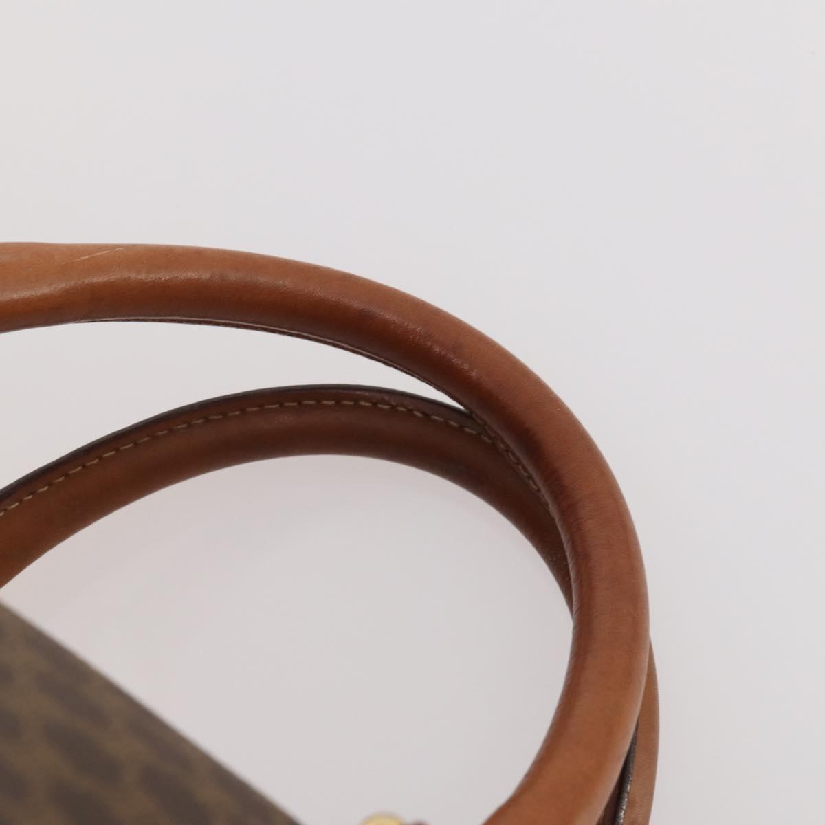 CELINE Macadam Canvas Boston Bag PVC Leather Brown Gold Auth 176561