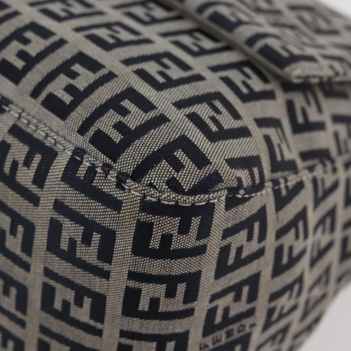 FENDI Zucchino Canvas Mamma Baguette Shoulder Bag Navy Silver Auth 176566V