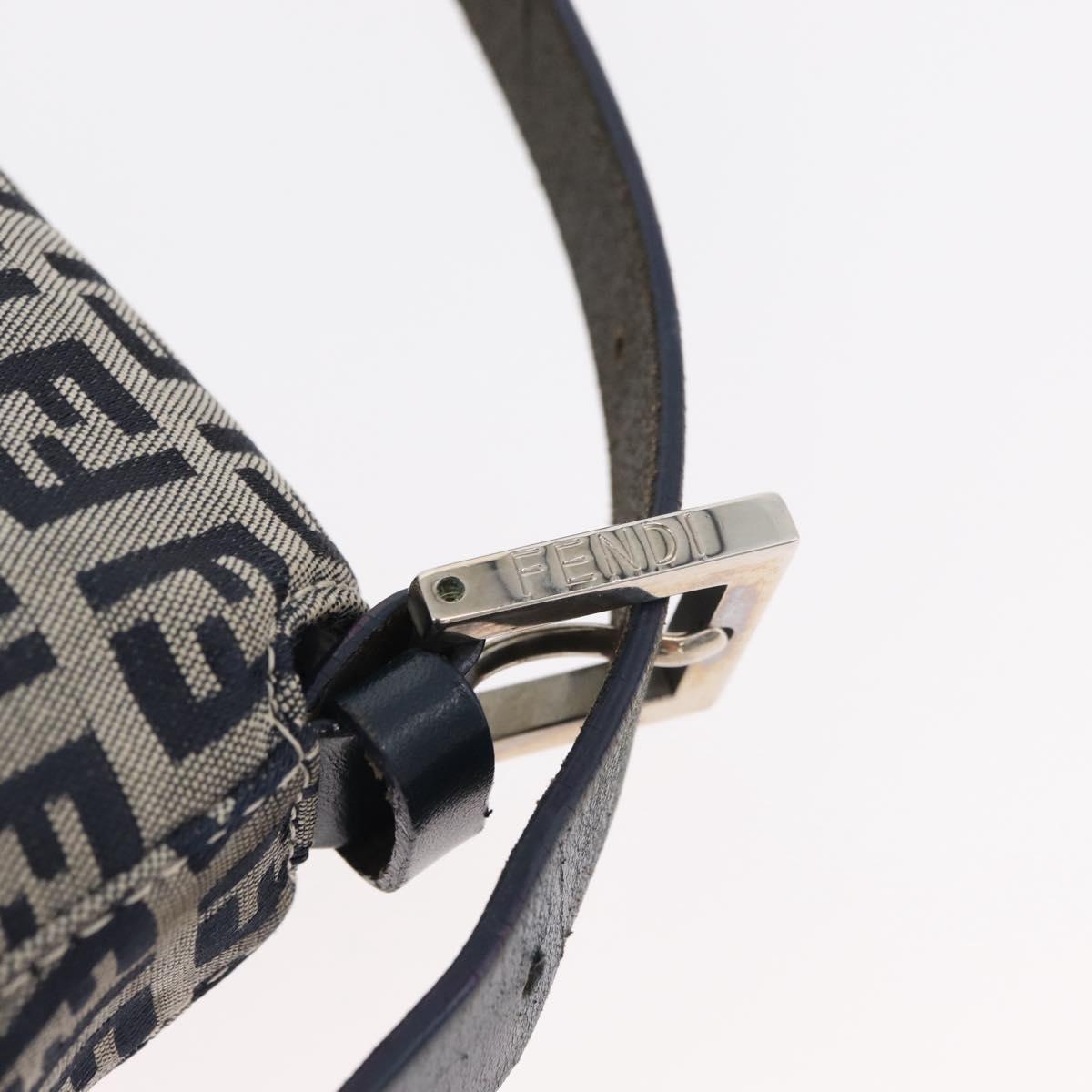 FENDI Zucchino Canvas Mamma Baguette Shoulder Bag Navy Silver Auth 176566V
