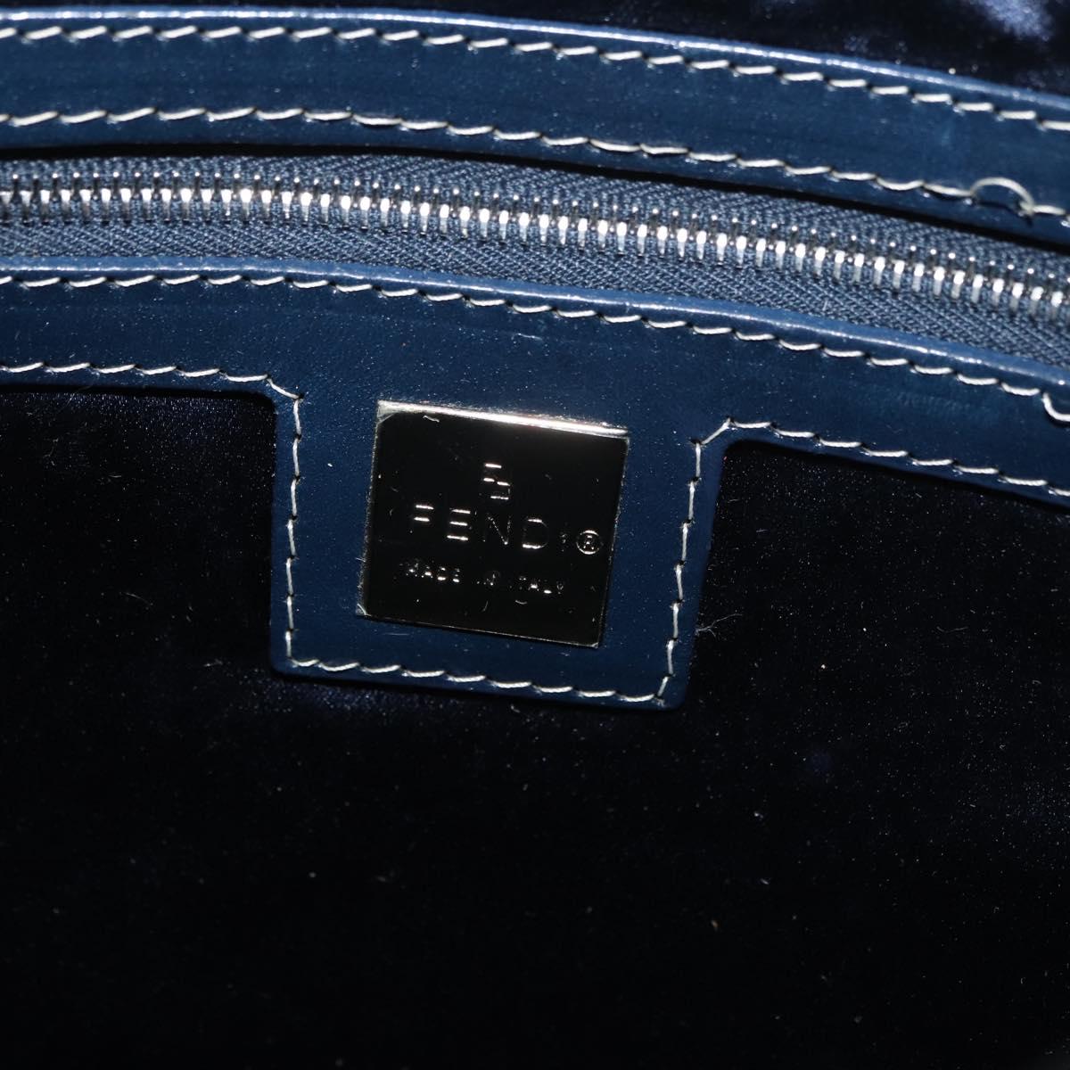 FENDI Zucchino Canvas Mamma Baguette Shoulder Bag Navy Silver Auth 176566V