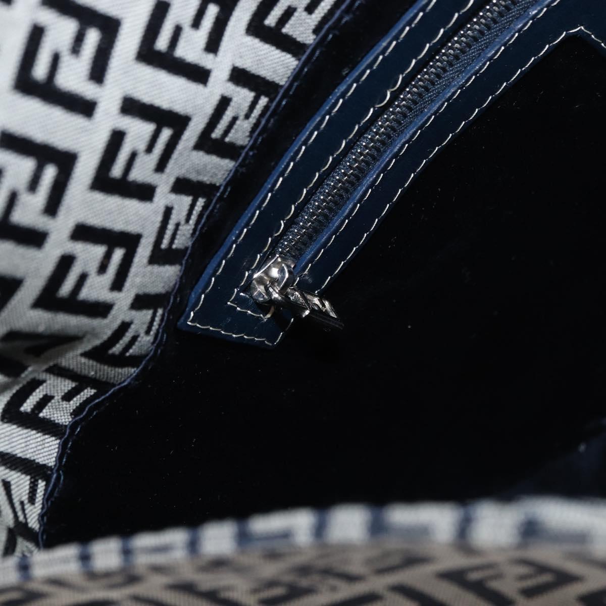 FENDI Zucchino Canvas Mamma Baguette Shoulder Bag Navy Silver Auth 176566V