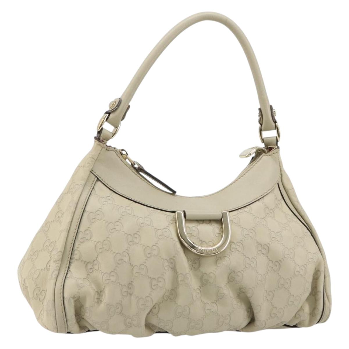 GUCCI GG Canvas Guccissima Abbey Bag Leather White Gold 190525 Auth 176568