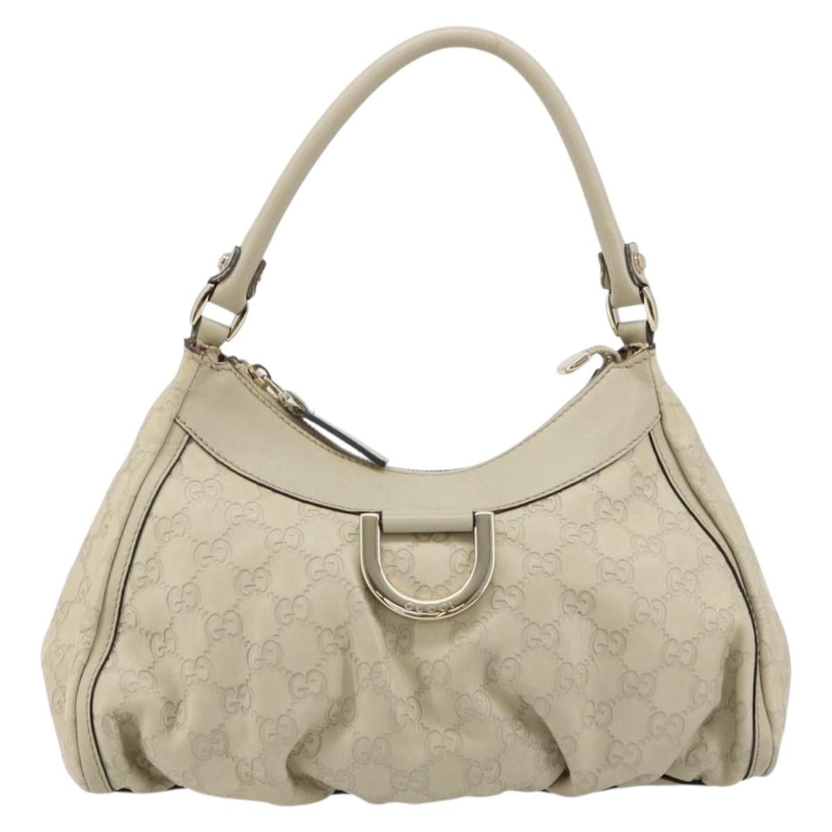 GUCCI GG Canvas Guccissima Abbey Bag Leather White Gold 190525 Auth 176568