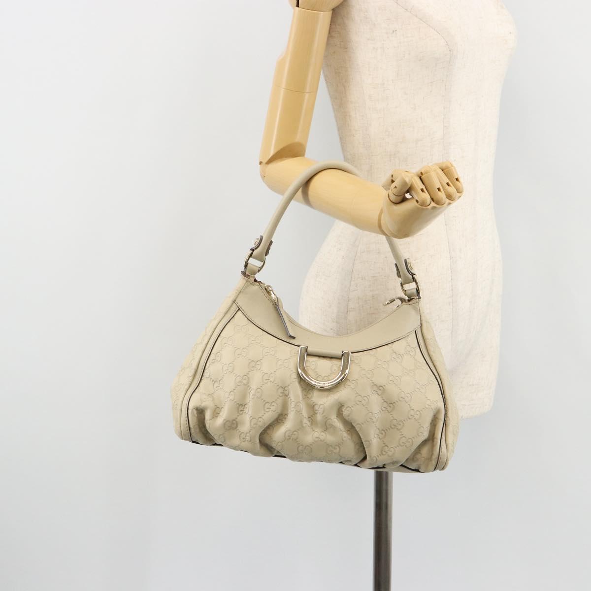 GUCCI GG Canvas Guccissima Abbey Bag Leather White Gold 190525 Auth 176568