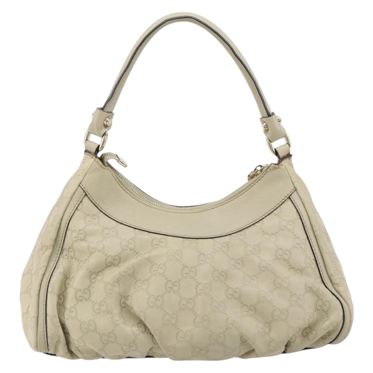 GUCCI GG Canvas Guccissima Abbey Bag Leather White Gold 190525 Auth 176568