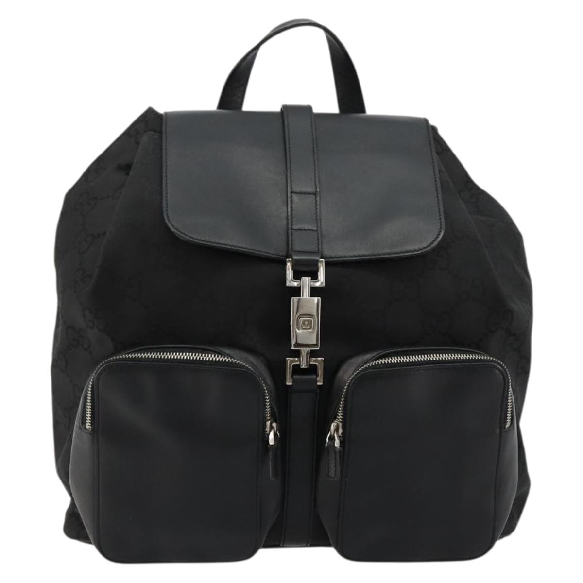 GUCCI GG Canvas Backpack Nylon Black Silver 003 0246 Auth 176569A