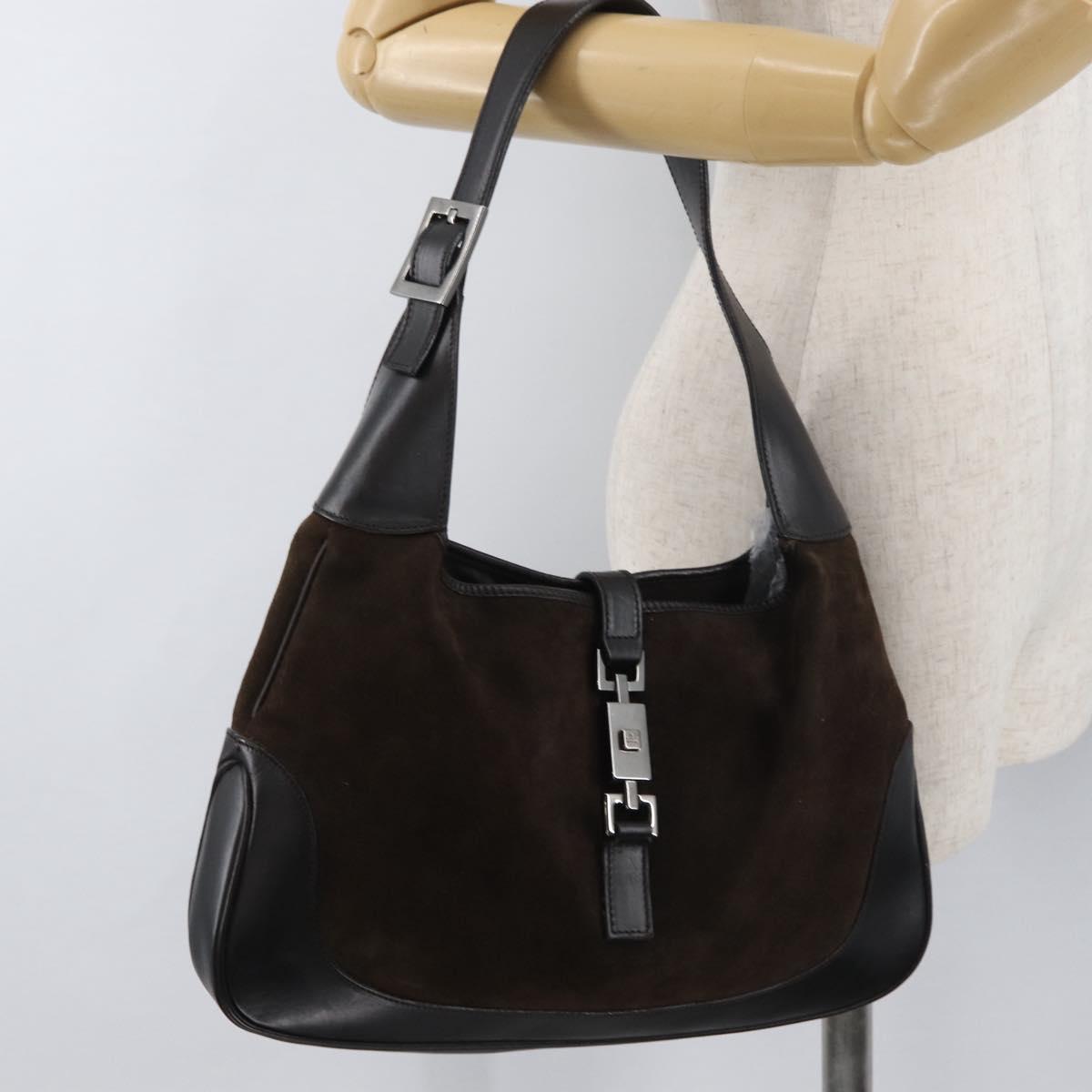 GUCCI Jackie Shoulder Bag Suede Brown Silver 001 3306 Auth 176584A