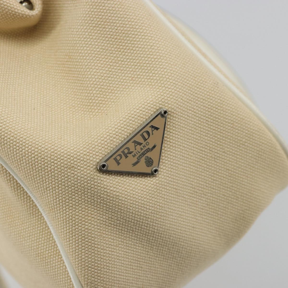 PRADA Shoulder Bag Canvas Beige Silver Auth 176585
