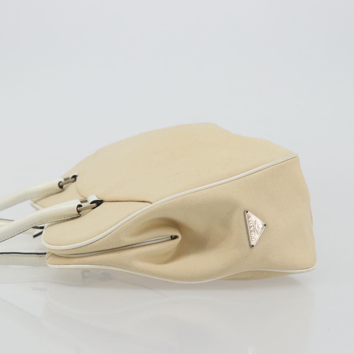 PRADA Shoulder Bag Canvas Beige Silver Auth 176585
