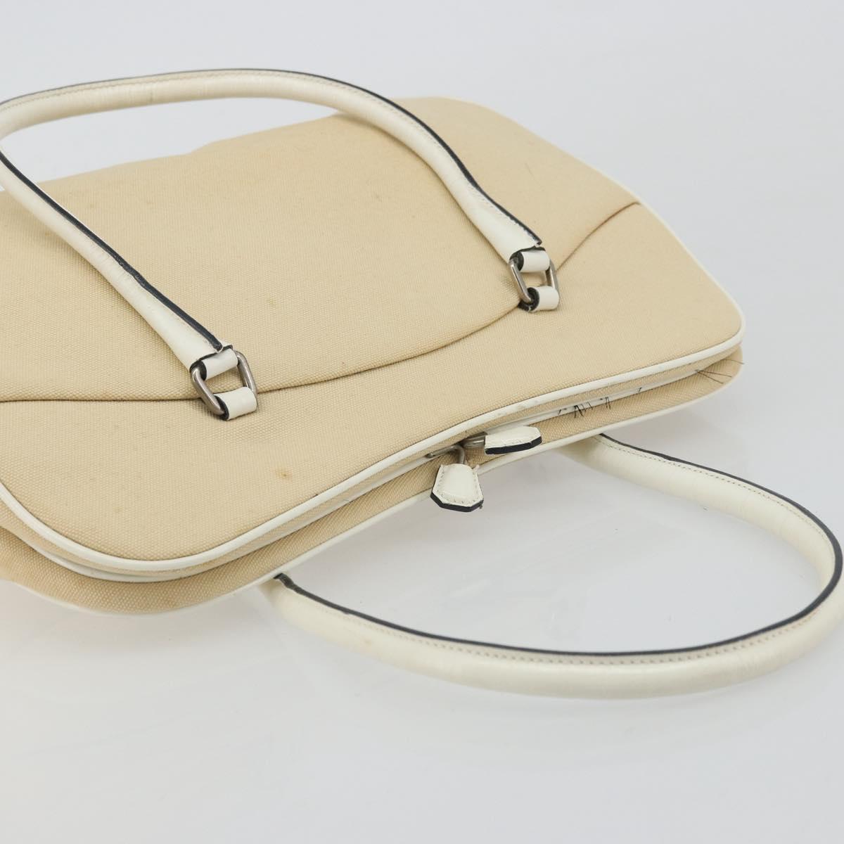 PRADA Shoulder Bag Canvas Beige Silver Auth 176585