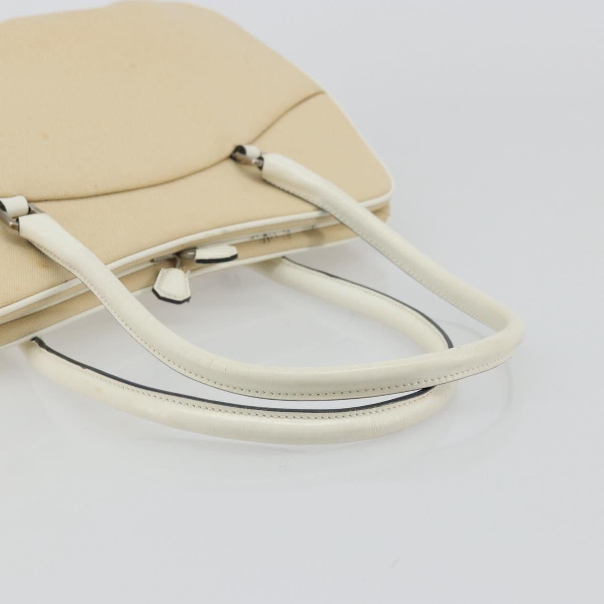 PRADA Shoulder Bag Canvas Beige Silver Auth 176585