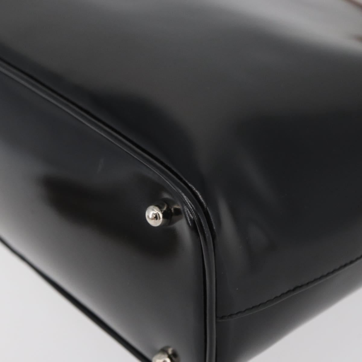 GUCCI Bamboo Hand Bag Enamel Black Silver 000 781 0295 Auth 176588