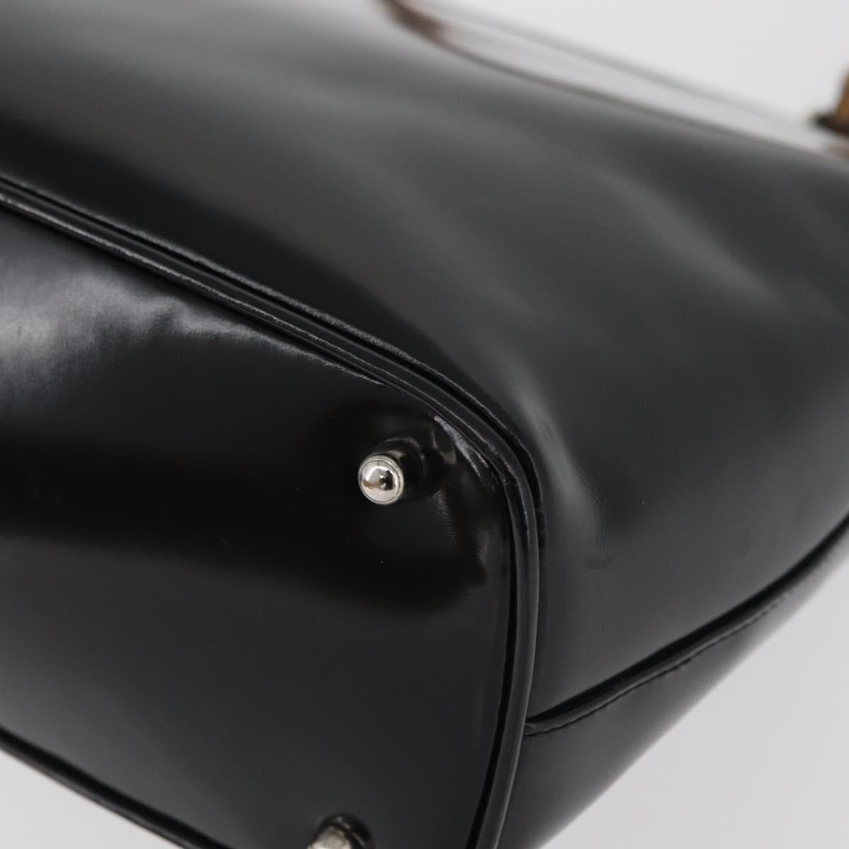 GUCCI Bamboo Hand Bag Enamel Black Silver 000 781 0295 Auth 176588