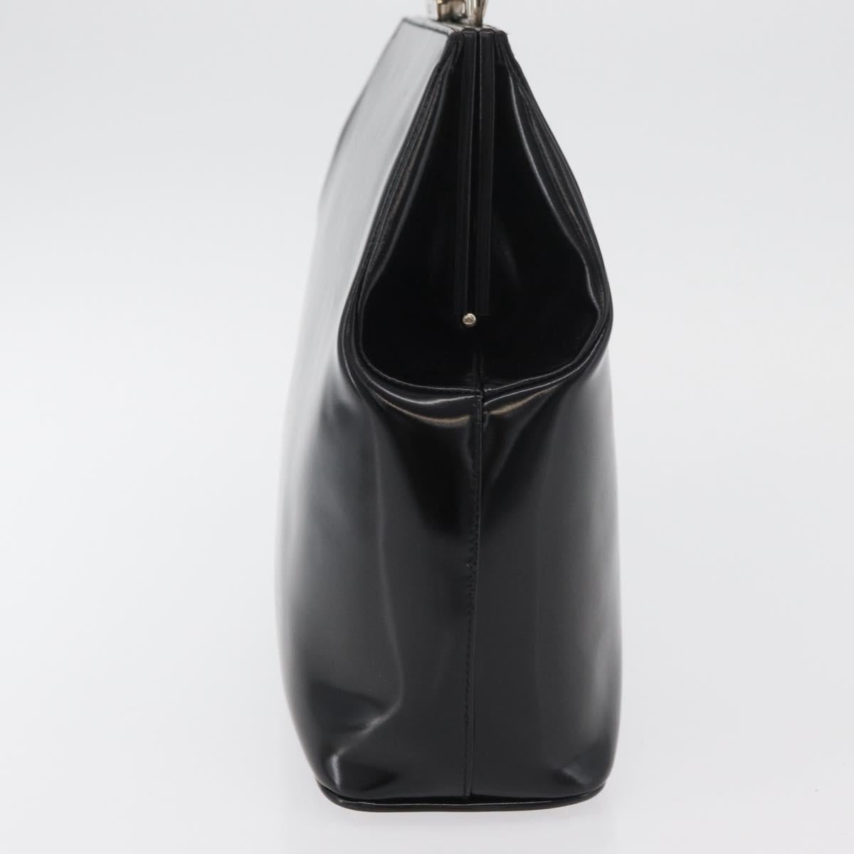 GUCCI Bamboo Hand Bag Enamel Black Silver 000 781 0295 Auth 176588